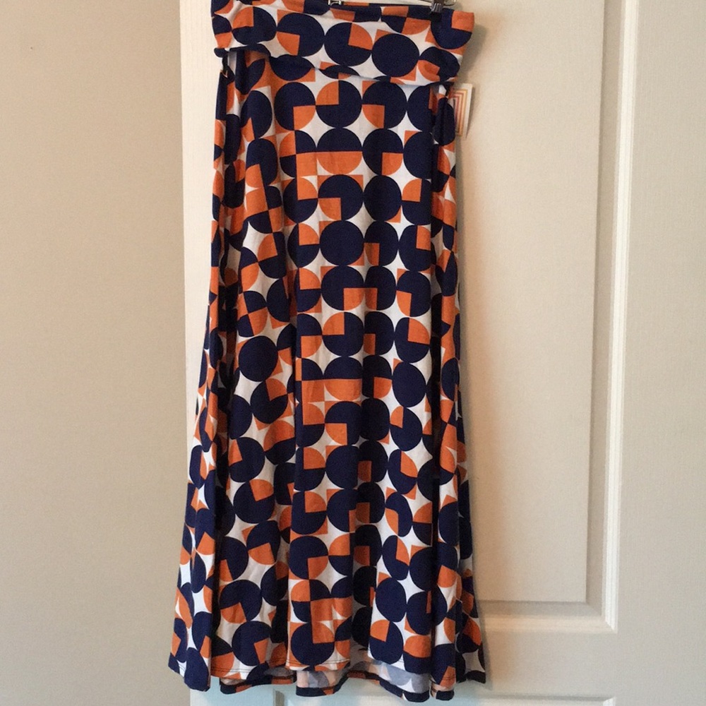 LuLaRoe maxi S Navy/orange/white mod circles NWT